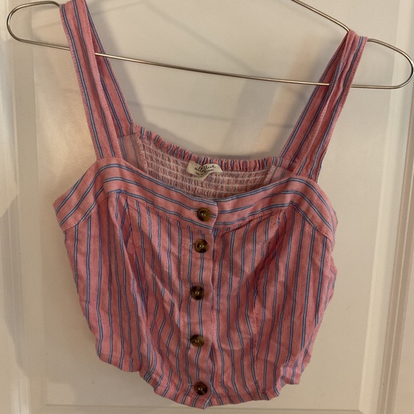 Ultra Flirt Tops - Ultra Flirt - Wide Strap Button Down Crop Top - Pink - Junior’s Size Small